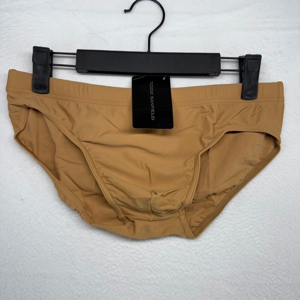 Todd Sanfield Swim Brief Mens Small Brown Sand Freestyle Deep Swimsuit NEW